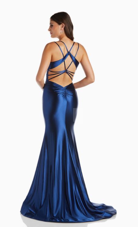 back of blue gown