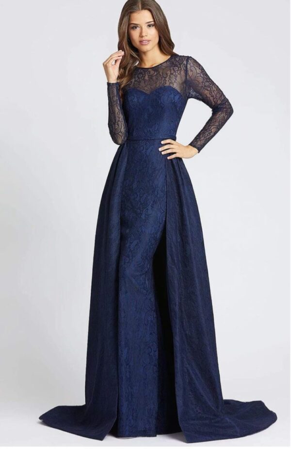 navy gown with overskirt
