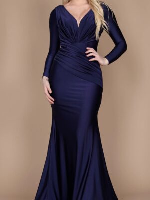 long sleeved navy gown