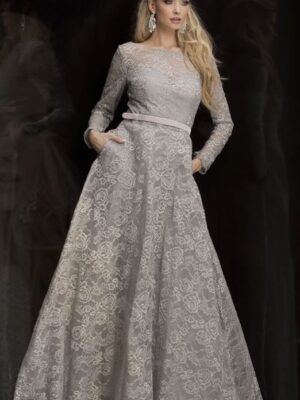 long sleeve silver gown