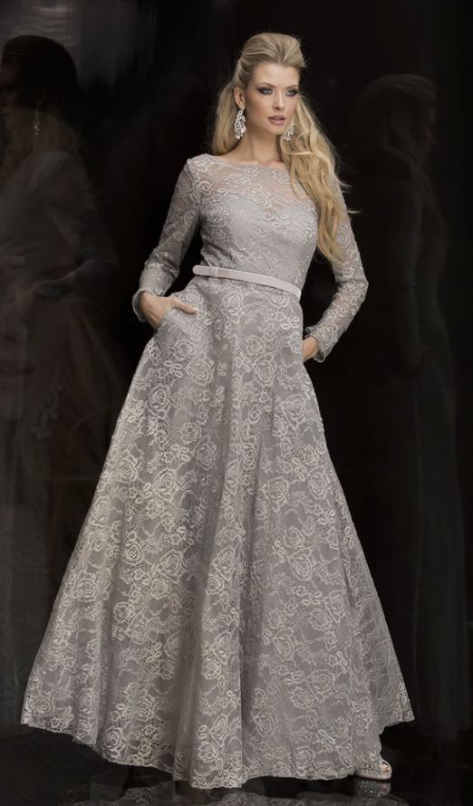 long sleeve silver gown