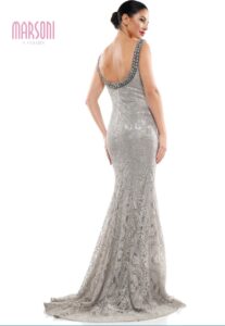 back of silver gown