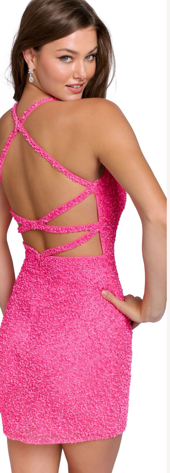 back of hot pink dress