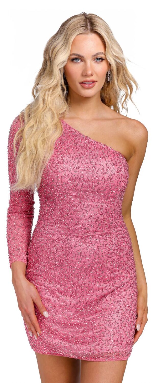 one sleeved pink dress