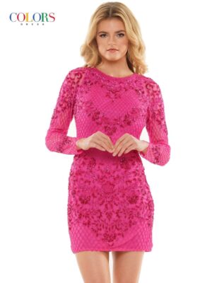 long sleeve hot pink dress
