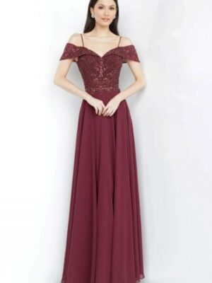 burgundy off-the-shoulder dress
