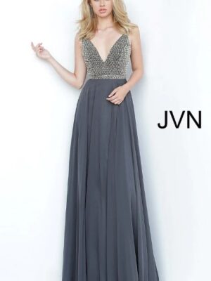 charcoal dress with beaded bodice