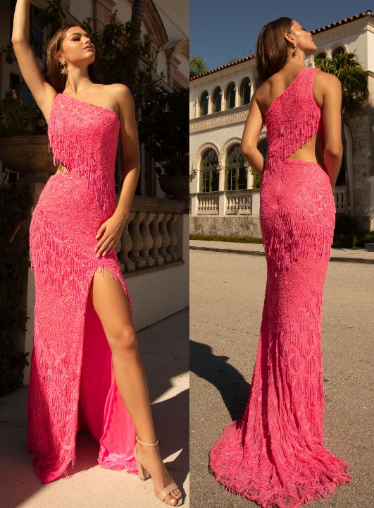 neon pink asymmetrical dress