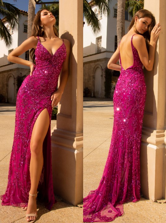Fuchsia gown with low back