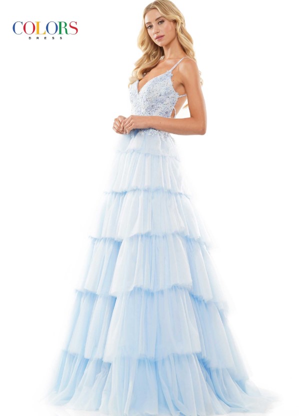 Light blue dress with ruffled tiers