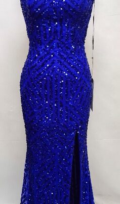 royal blue gown on mannequin