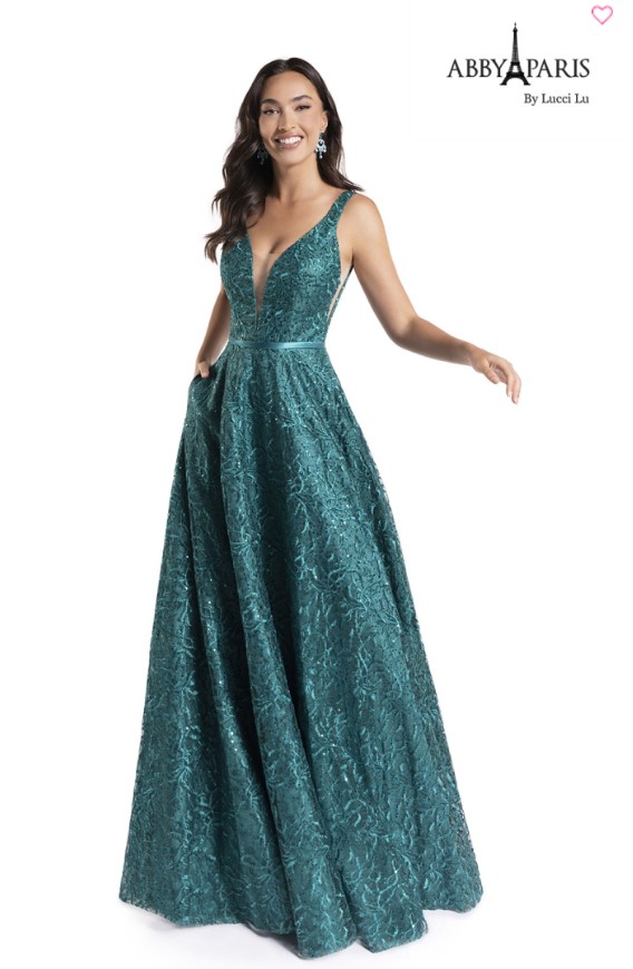 emerald gown on model
