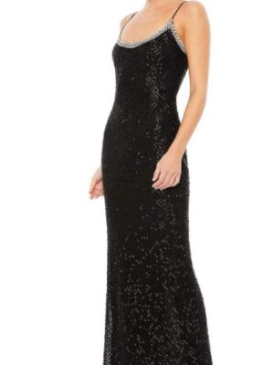 Beaded black gown with spaghetti straps