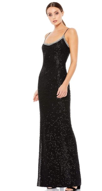 Beaded black gown with spaghetti straps