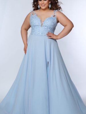 Light blue gown on plus size model