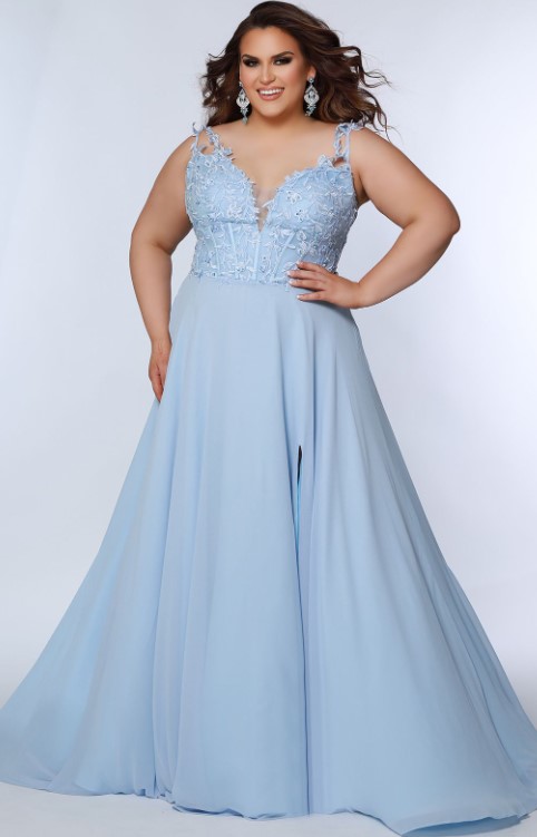 Light blue gown on plus size model