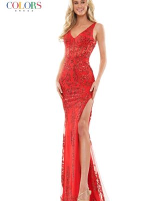 red corset gown on model